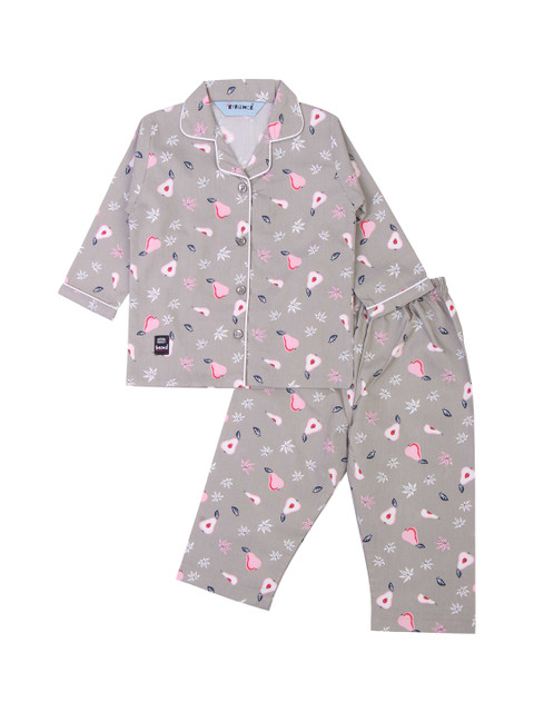 

Enfance Unisex Kids Taupe & Pink Printed Night suit
