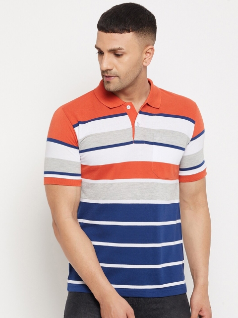

FirstKrush Men Rust & White Striped Polo Collar T-shirt