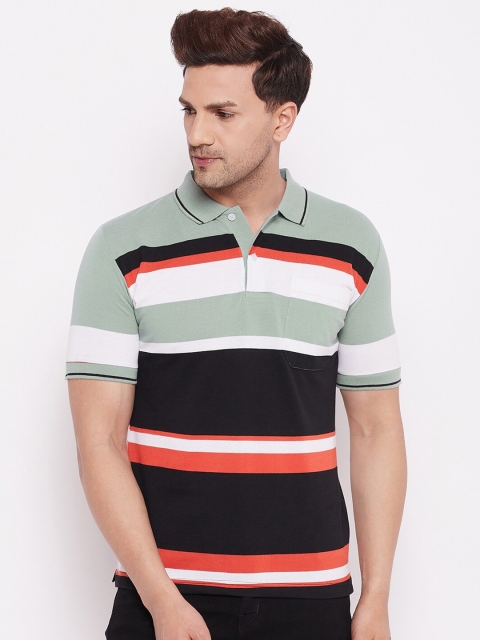 

FirstKrush Men Green & Black Striped Polo Collar T-shirt