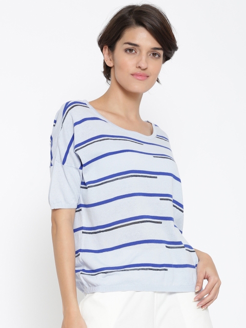 

United Colors of Benetton Women Blue Striped Boxy Top