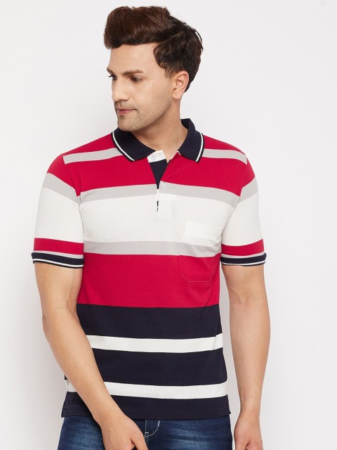 

FirstKrush Men Red & White Striped Cotton T-shirt