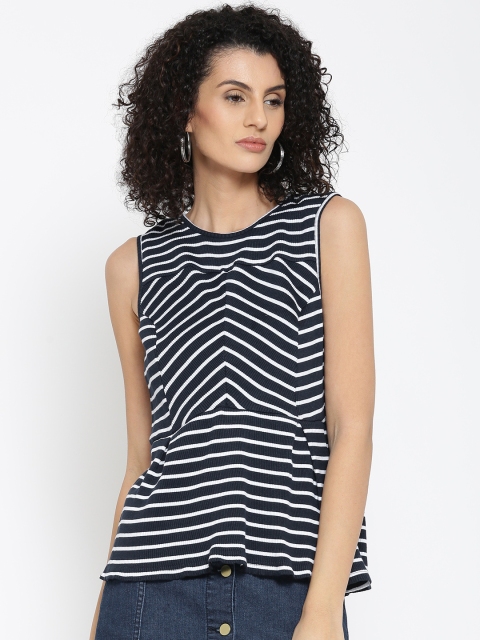 

United Colors of Benetton Women Navy & White Striped Top, Navy blue