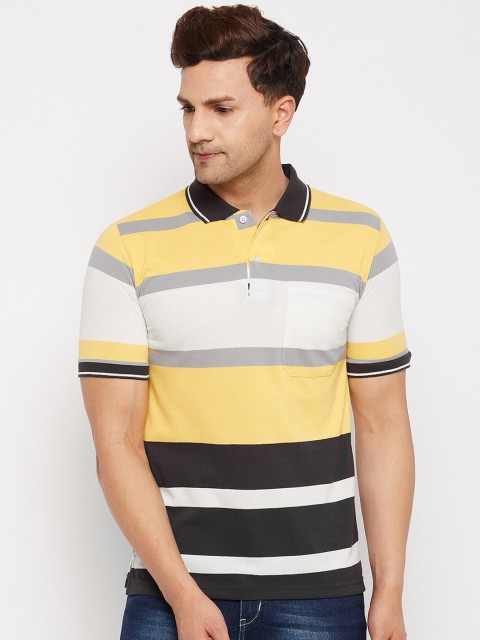 

FirstKrush Men Yellow & White Striped Polo Collar T-shirt