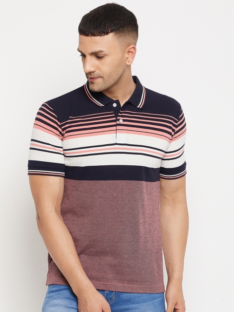 

FirstKrush Men Burgundy & White Striped Polo Collar T-shirt