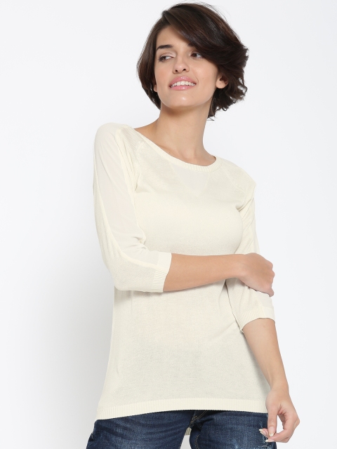 

United Colors of Benetton Women Cream-Coloured Semi-Sheer Top