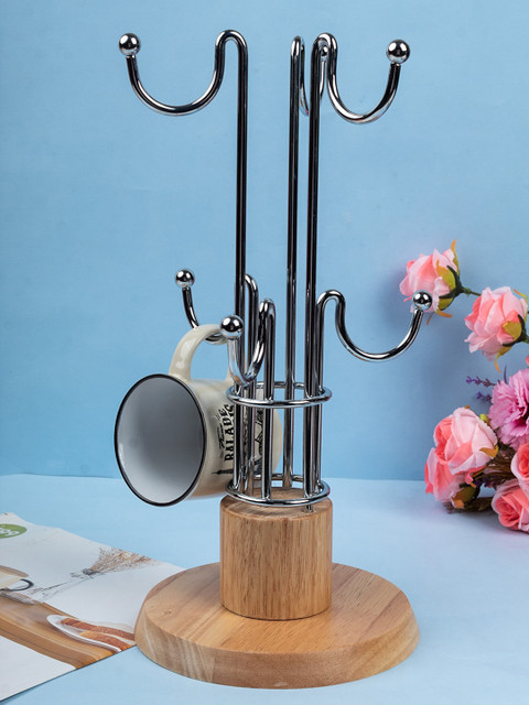 

MARKET99 Silver Steel 6-Hook Mug Rack Holder