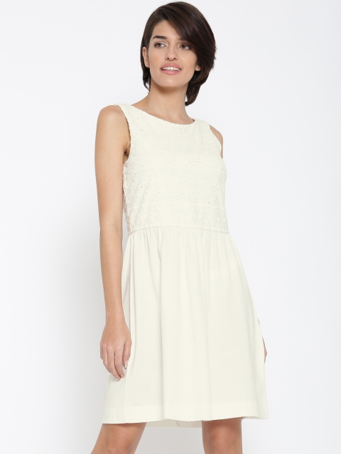 

United Colors of Benetton Women White Schiffli Embroidered A-line Dress