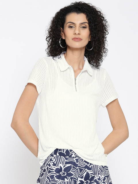 

United Colors of Benetton White Self-Striped Top