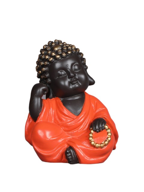 

TANSHA QUO Orange & Black Polyresin Monk-Don't Hear Bad Decorative Showpiece