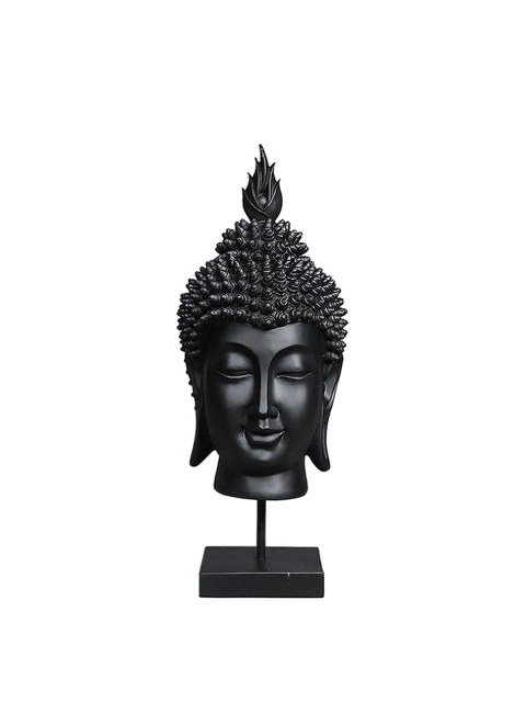 

TANSHA QUO Black Buddha Head With Black Stand Polyresin Decorative Showpiece