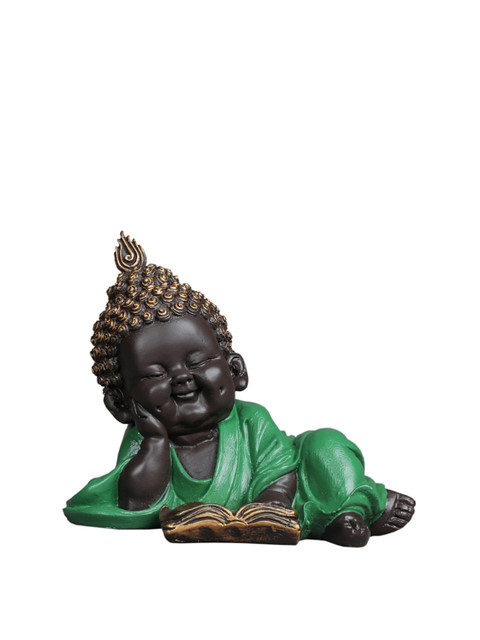 

TANSHA QUO Green & Brown Polyresin Reading Monk Showpiece