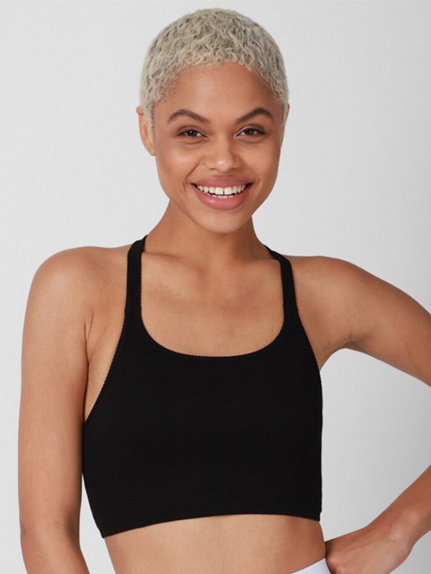 

FOREVER 21 Navy Blue Solid Cropped Woven Top