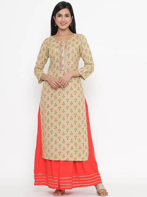 

JAVTA Women Yellow Ethnic Motifs Printed Kurta