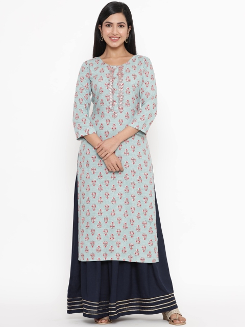 

JAVTA Women Blue Ethnic Motifs Printed Kurta