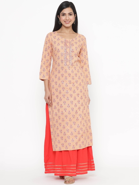 

JAVTA Women Peach-Coloured Ethnic Motifs Straight Kurta