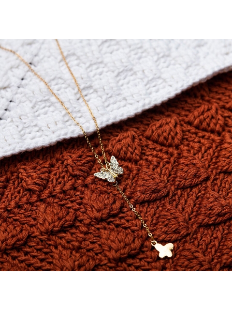 

Jewelz Gold-Plated & White Studded Butterfly Pendant With Chain