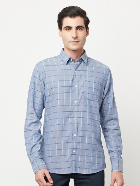 

METTLE Men Blue & White Checked Casual Shirt
