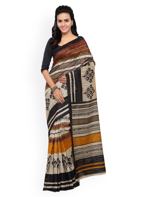 

Nanda Silk Mills Multicoloured Printed Bhagalpuri Cotton & Silk Traditional Saree, Multi