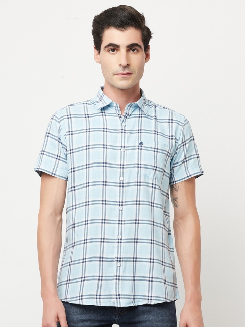 

METTLE Men Blue Regular Fit Tartan Checked Cotton Casual Shirt