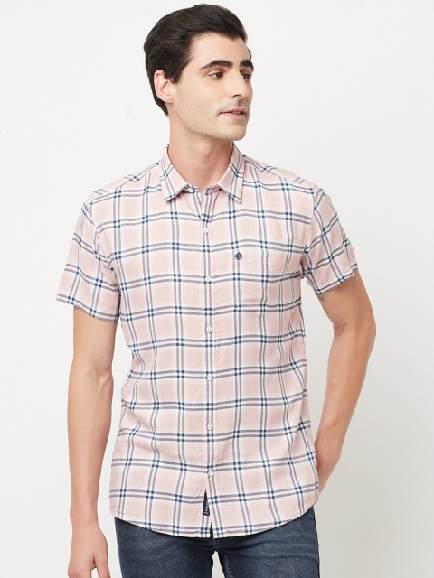 

METTLE Men Pink & Blue Tartan Checks Checked Regular Fit Cotton Casual Shirt