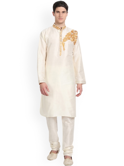 

Enciger Men Off White Thread Work Dupion Silk Kurta with Churidar