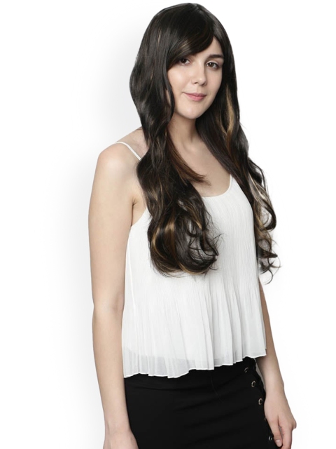 

thrift bazaar Women Brown Long Highlighted Curly Hair Wig with Bangs