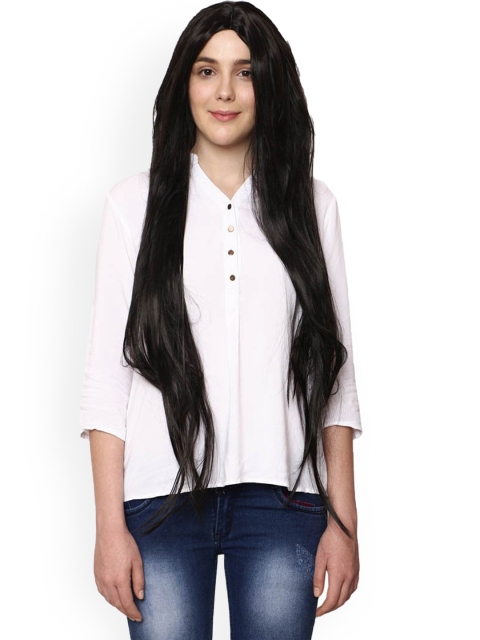 

thrift bazaar Straight long Middle Parting Wig, Black