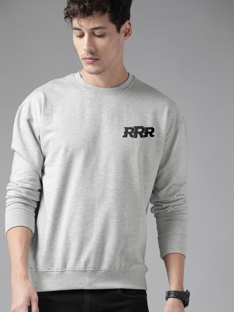 

Fully Filmy Men Grey Melange Pure Cotton RRR Logo Sweatshirt