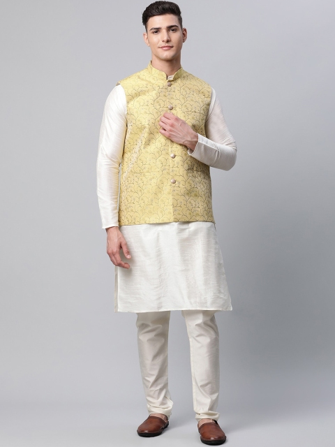 

Jompers Men Yellow Layered Kurta with Pyjamas