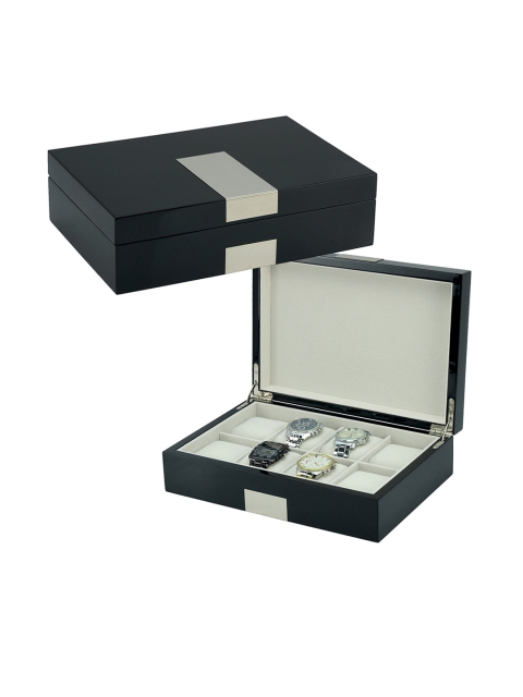 

Dsigner Black Solid 6 Slots Watch Organiser Box