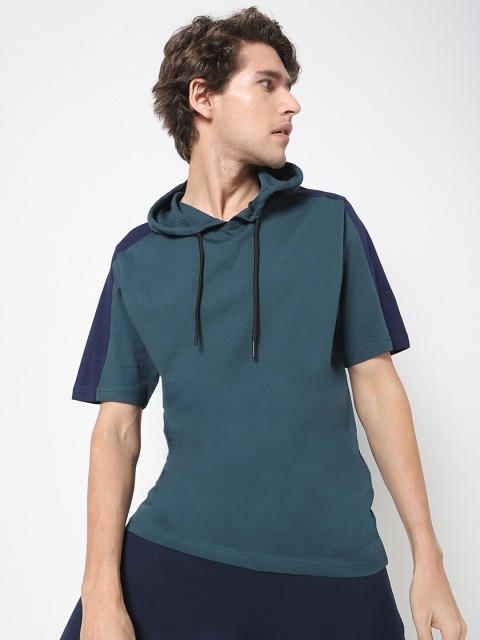

Bewakoof Men Blue Half Sleeve Cotton Hooded T-shirt