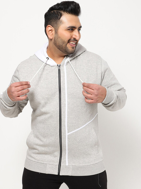 

Bewakoof Plus Men Grey Hooded Solid Sweatshirt