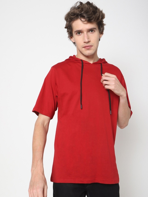 

Bewakoof Men Red Hooded Solid Cotton Sweatshirt