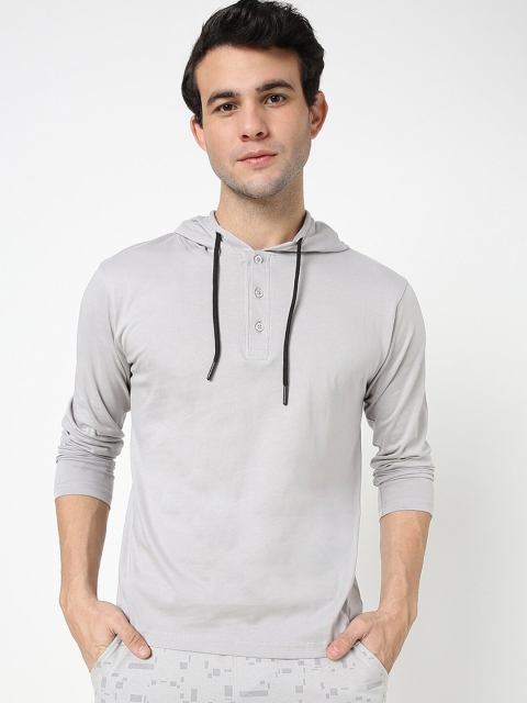 

Bewakoof Men Grey Hooded Solid Cotton Sweatshirt