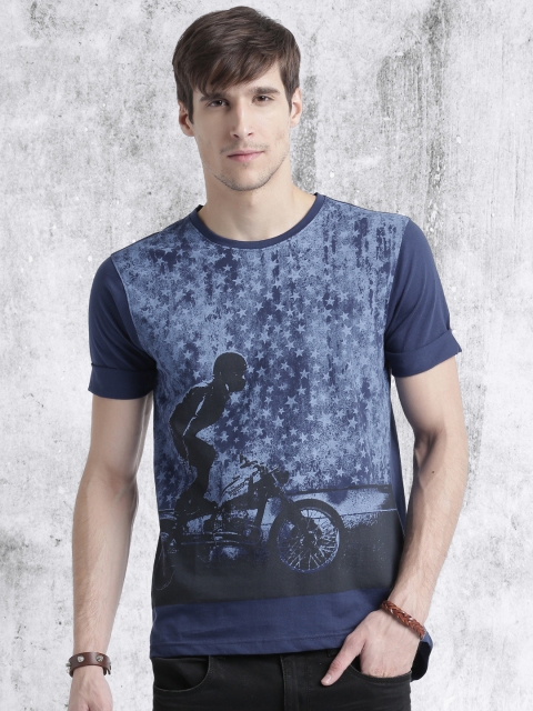 

Roadster Men Navy Blue Printed Round Neck T-shirt