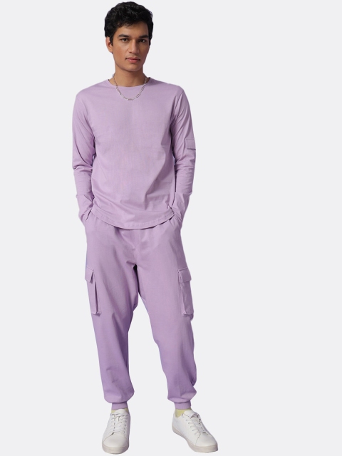 

Bewakoof Men Purple Solid Pure Cotton T-Shirt With Jogger Set