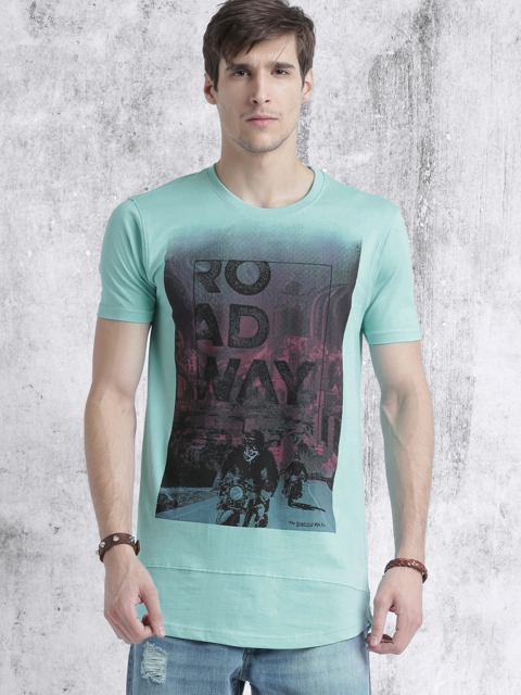 

Roadster Men Blue Printed Round Neck T-shirt