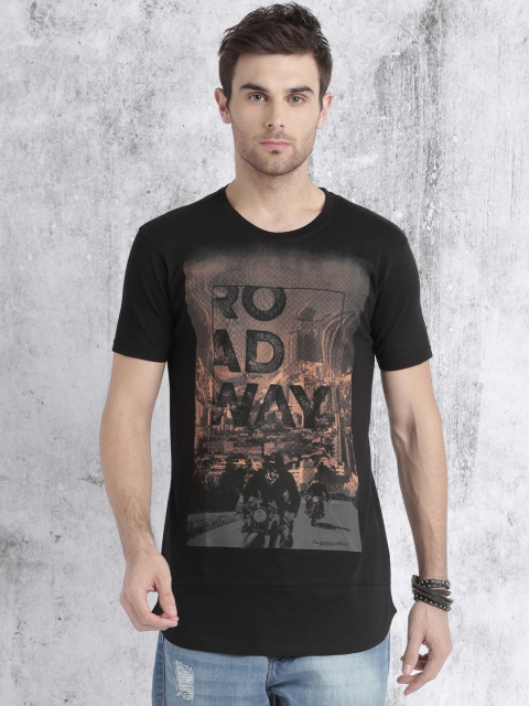 

Roadster Men Black Printed Round Neck T-shirt