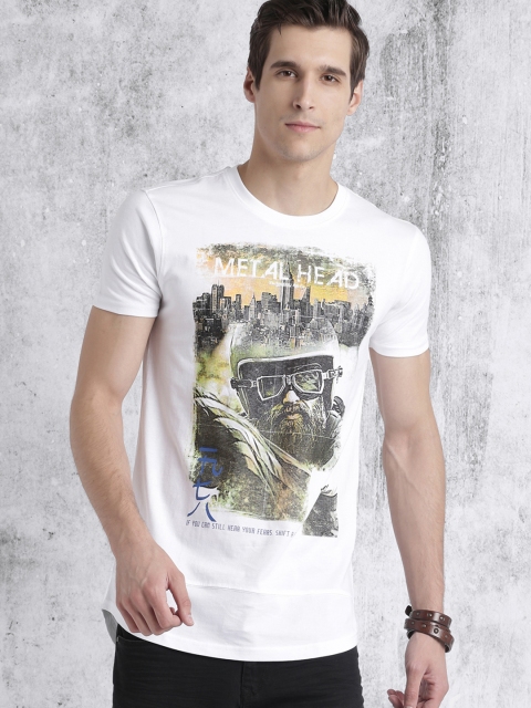 

Roadster Men White Printed Round Neck T-shirt