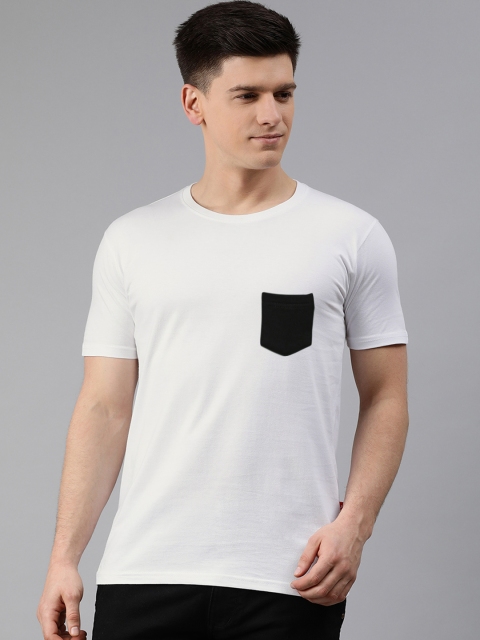 

UNSULLY Men White & Black Solid Pure Cotton T-shirt