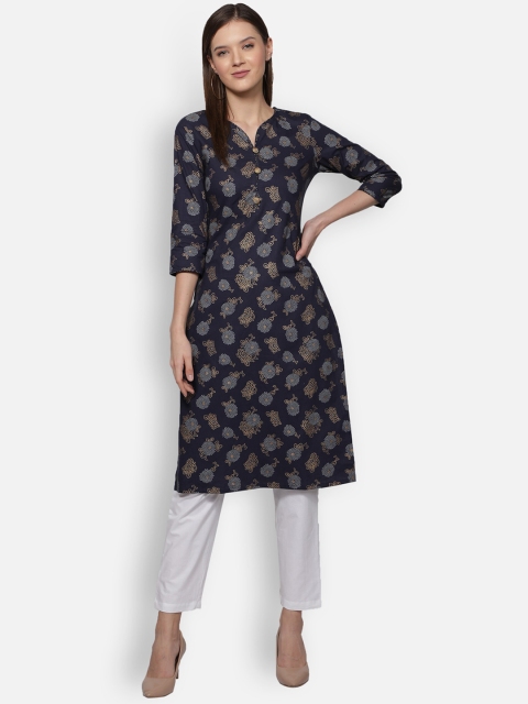 

Dipsha Women Blue Floral Printed Pure Cotton Kurta with Trousers