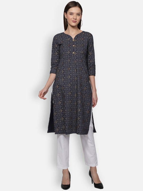 

Dipsha Women Blue Ethnic Motifs Printed Pure Cotton Kurta with Trousers