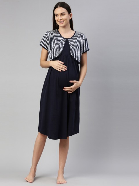 

GOLDSTROMS Navy Blue & White Layered Maternity A-Line Dress