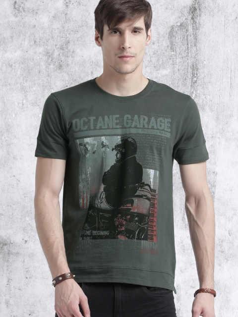 

Roadster Men Charcoal Grey Printed Round Neck T-shirt
