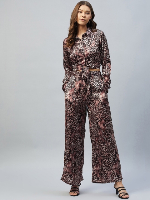

DELAN Women Brown Leopard Printed Co-Ords