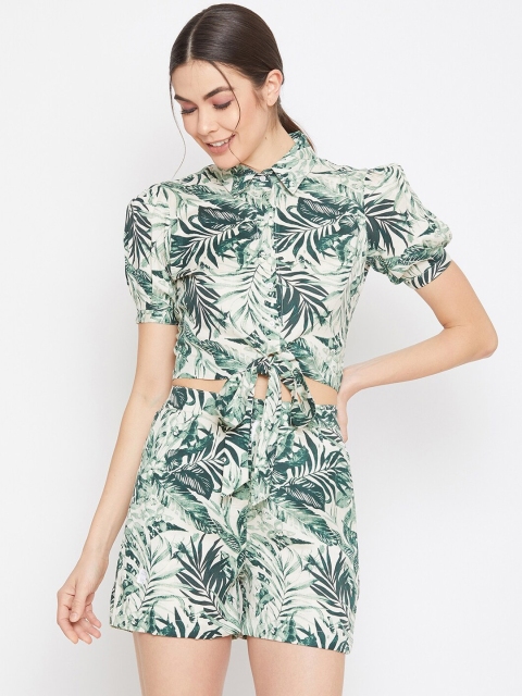 

DELAN Women Off-White & Green Floral Printed Co-Ord Sets