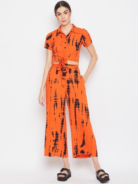 

DELAN Women Orange & Black Tie-Dye Printed Co-Ord Set