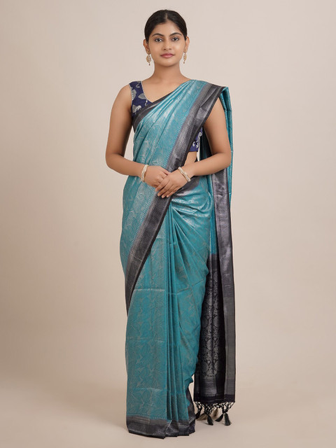 

Pothys Blue Woven Design Jute Silk Saree