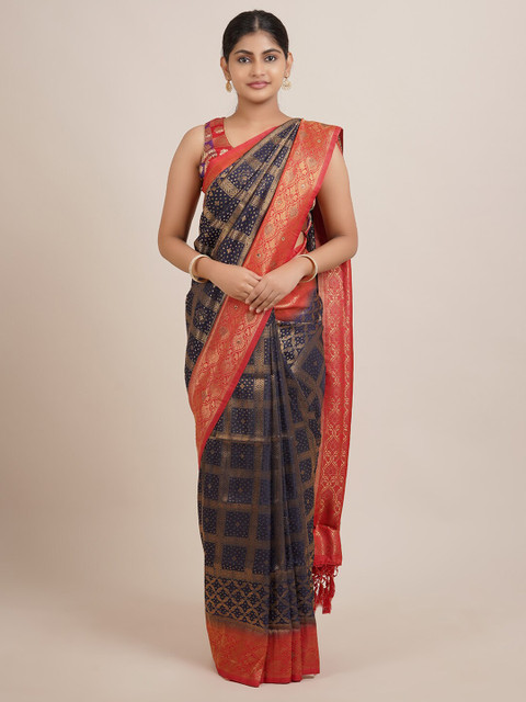 

Pothys Navy Blue Ethnic Motifs Woven Design Jute Silk Saree