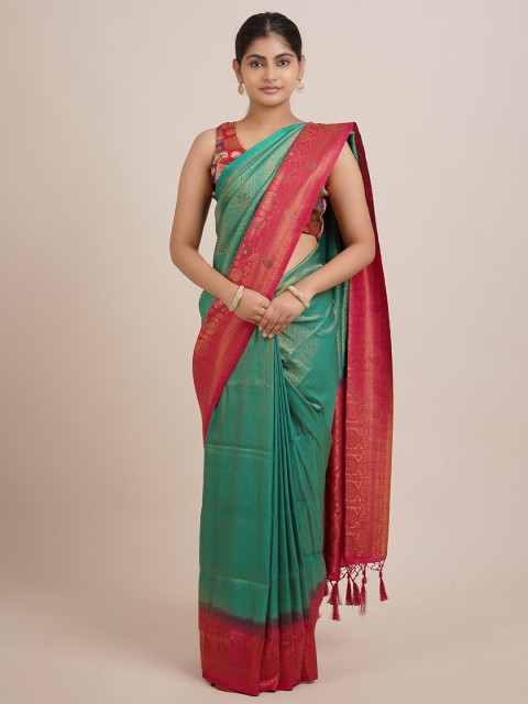 

Pothys Green & Red Ethnic Motifs Zari Jute Silk Saree